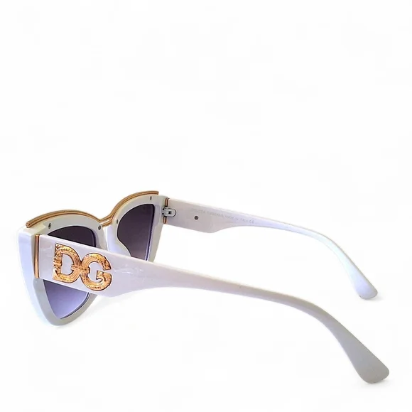 Dolce & Gabbana DG22038 Cat-Eye Sunglasses โ White & Gold Luxe w/ Case - Picture 7 of 15